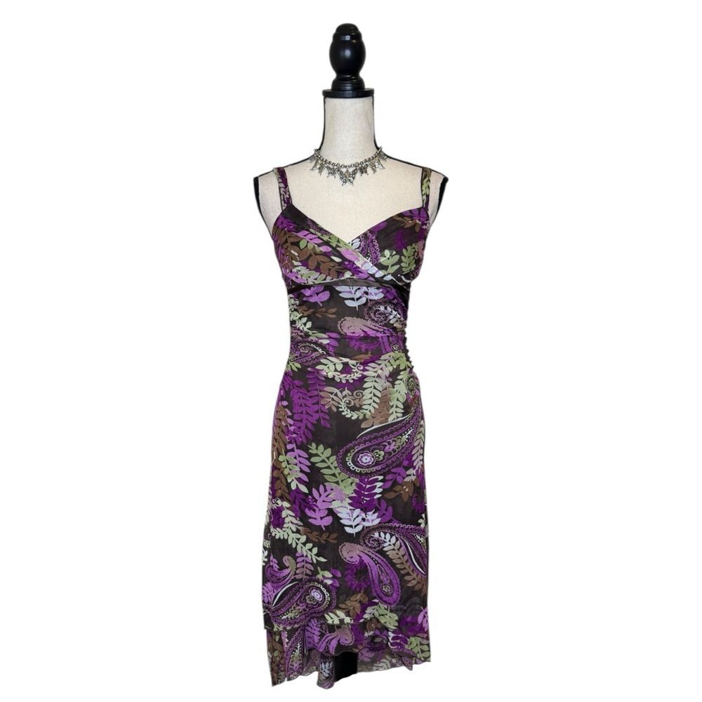 Y2K Ruby Rox Brown + Purple Whimsy Goth Midi Floral Dress Size Small